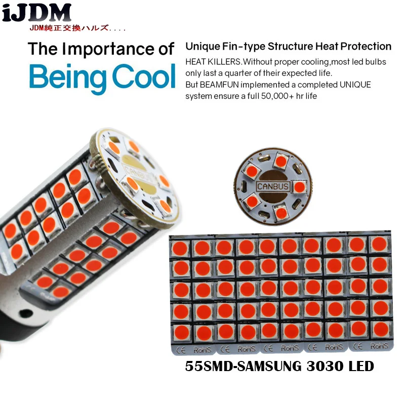 IJDM 7440 светодиодный No Hyper Flash 21 Вт высокомощный красный T20 W21W светодиодный фонарь для автомобильных указателей поворота, задних фонарей, стоп-сигналов, CANBUS