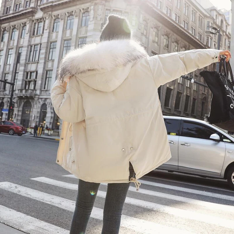 

Winter Down Cotton Parkas Women Thicken Warm Down Jacket Female Big Fur Collar Jacket Coat Womens Hooded Warm Cotton-Padded Coat