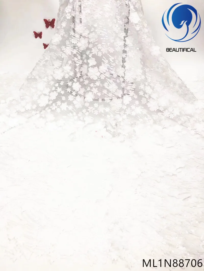 Красивая французская кружевная ткань с объемными цветами сетчатая 5 ярдов