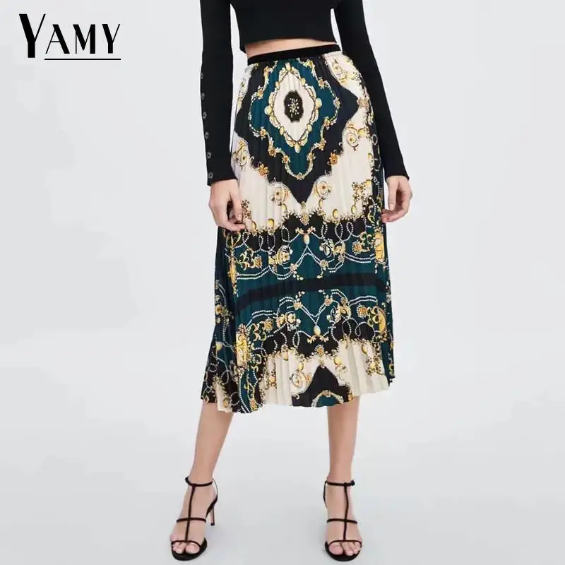 Винтаж миди с цветочным принтом Юбки Женская высокая талия юбка в Корейском