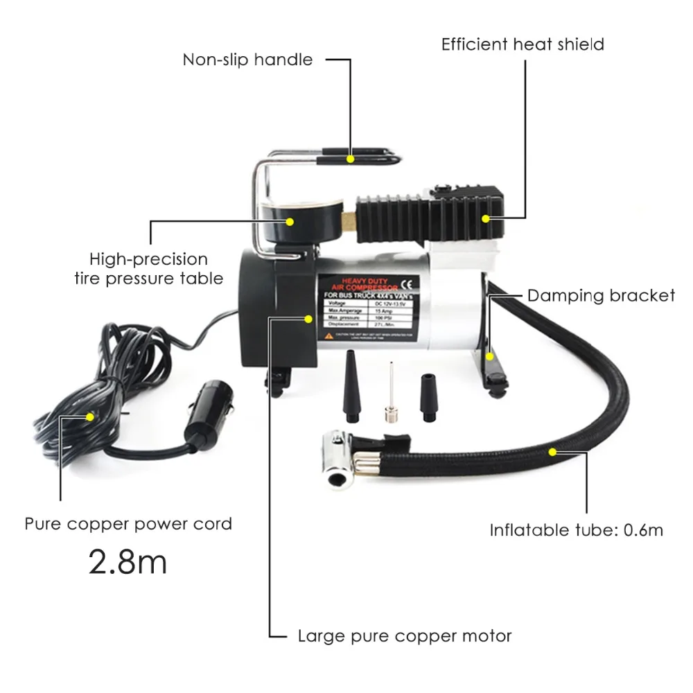 Компрессор автомобильный портативный с адаптерами 100 PSI 12 В|Водяные насосы| |