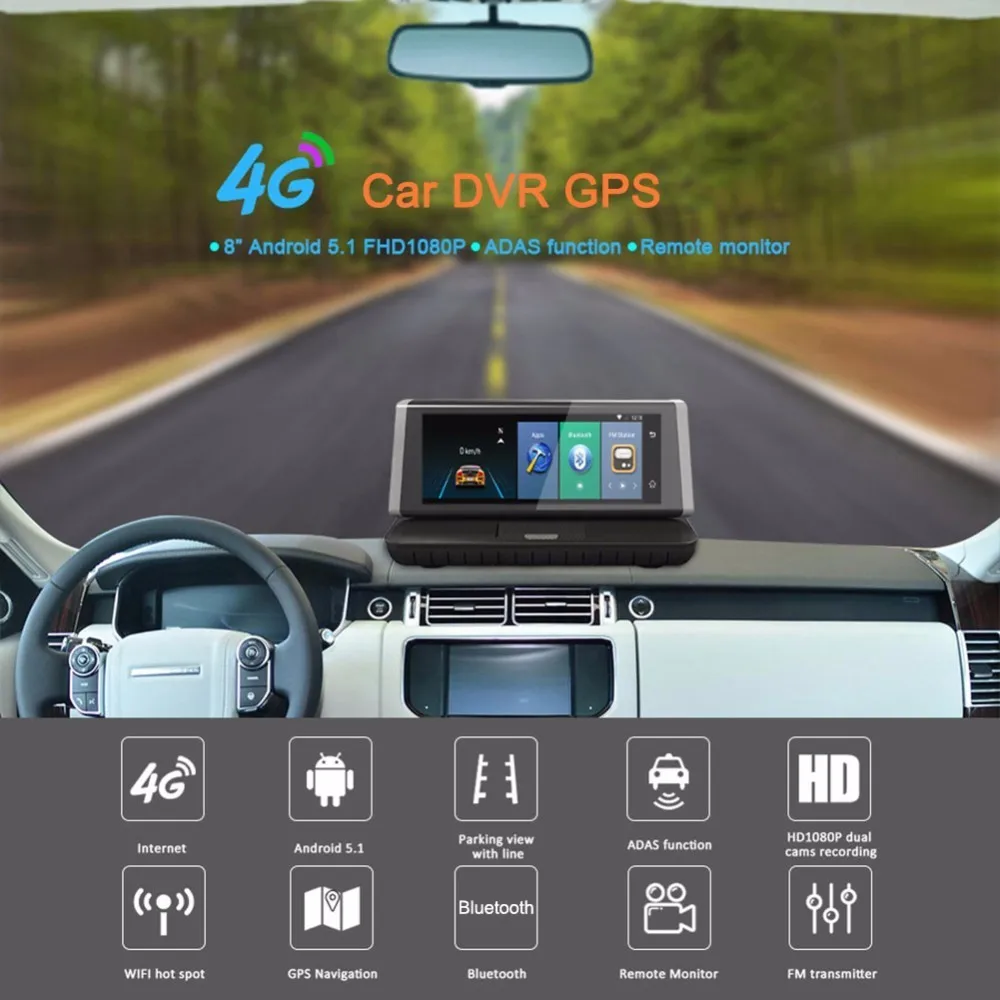 Автомобильный видеорегистратор 4G 8 &quot Android 5 1 Bluetooth Full HD 1080P сенсорный экран ROM 16 ГБ