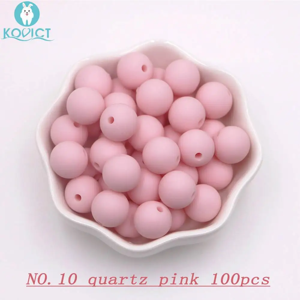 NO.10 quartz pink Kovict 100/200/500/1000 шт. Силиконовые Круглые бусины 12 мм, Фурнитура для бижутерии, соски с цепочкой, подарок для новорожденных Круглый Силиконовый Прорезыватель для зубов из бусин для Цепочки и ожерелья - Цвет: NO.10 quartz pink