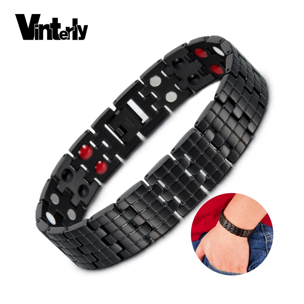 Vinterly черный магнитный Браслеты Для мужчин преимущества широкий браслет звено