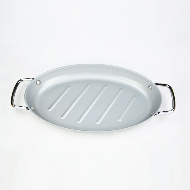 Оптовая продажа овальная посуда для выпечки серебряная антипригарная сковорода