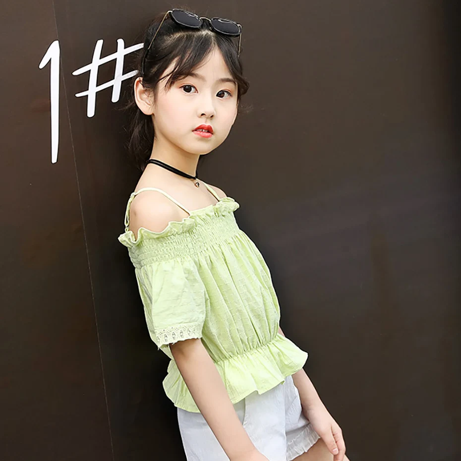 Летняя одежда для больших девочек кружевная блузка с открытыми плечами + белые