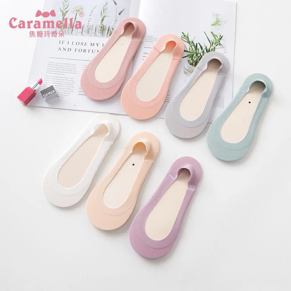 Женские хлопковые носки Caramella однотонные невидимые с закрытым носком для девушек