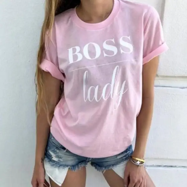 Новая Женская Классическая футболка с принтом Boss Lady, футболка с коротким рукавом, женские трендовые повседневные топы с буквенным принтом, топы с коротким рукавом в стиле Харадзюку
