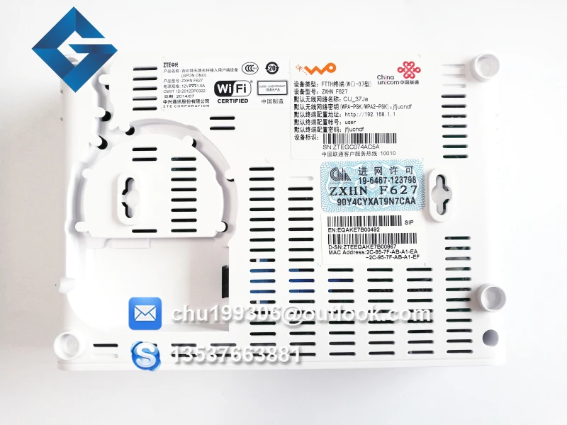 Оригинальный ZTE ZXA10 F 627 GPON OUN с 4 портами lan + 2 голосовыми и Wi-Fi английская версия