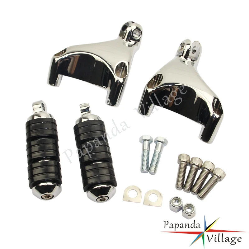 Chrome Black Motorcycles Passenger Rear Foot Pegs Footrests Mount for Harley Custom Sportster XL883 1200 2004-2013