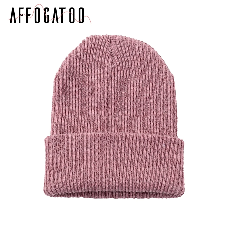 Leather Pink Afogatoo, Вязаная Мягкая теплая зимняя шапка, женские повседневные Чулочные шапки, шапка бини, уличная вязаная шапка skullies для женщин - Цвет: Leather Pink
