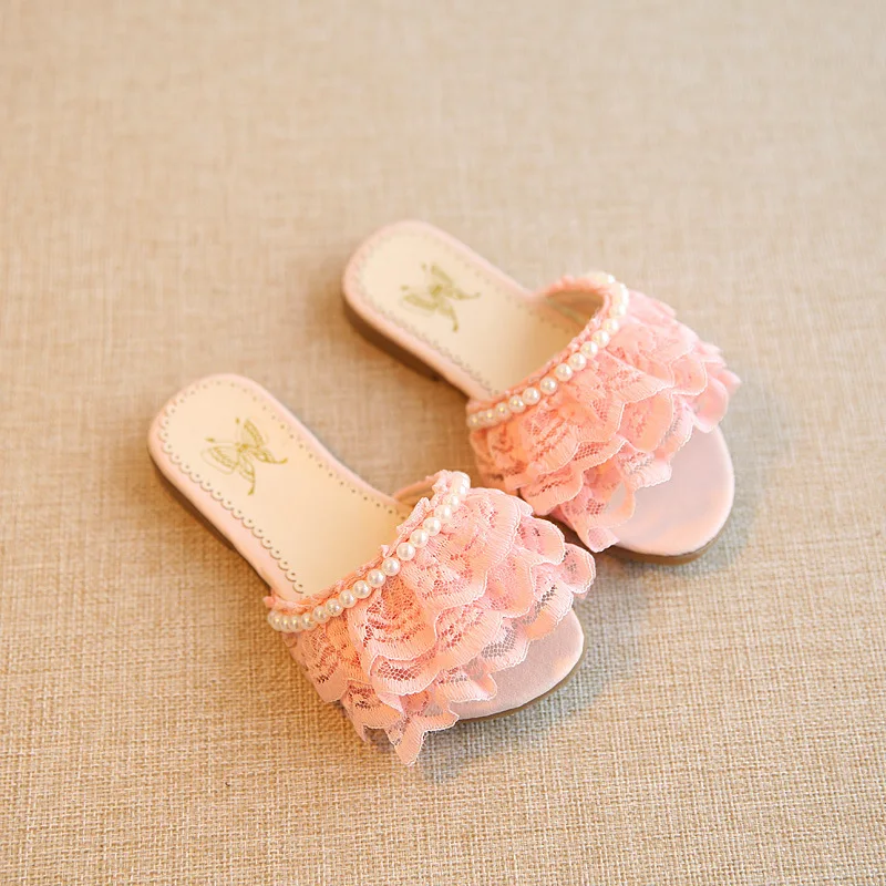 2019 fashion Summer shoes girls pearl lace slippers children sandals beach | Детская одежда и обувь