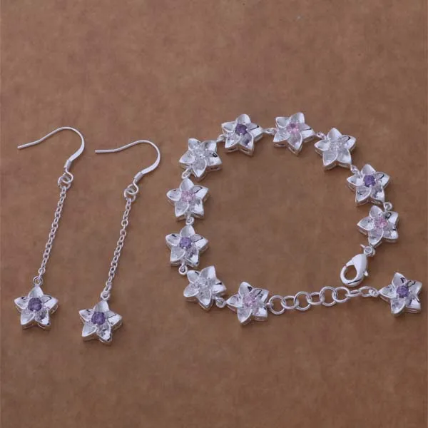 AS128 Lucky серебряный цвет высокого качества Модные Ювелирные наборы для женщин серьги 181 + браслет 048 /bhsajyza Afsaiwza