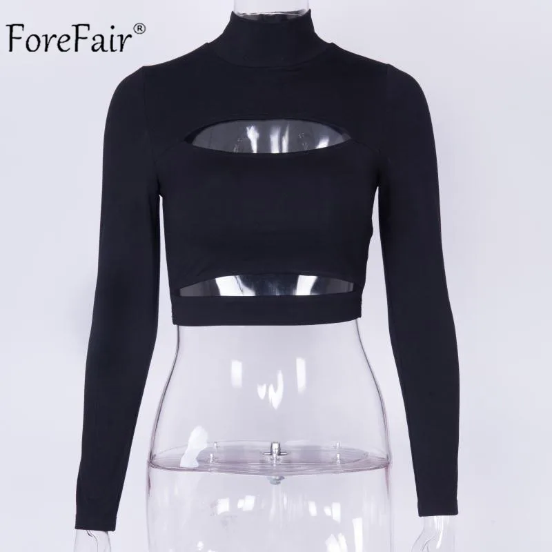 Forefair, сексуальный укороченный женский топ с высоким воротом, осень, укороченный топ, белый, черный, зимняя рубашка с длинным рукавом для женщин