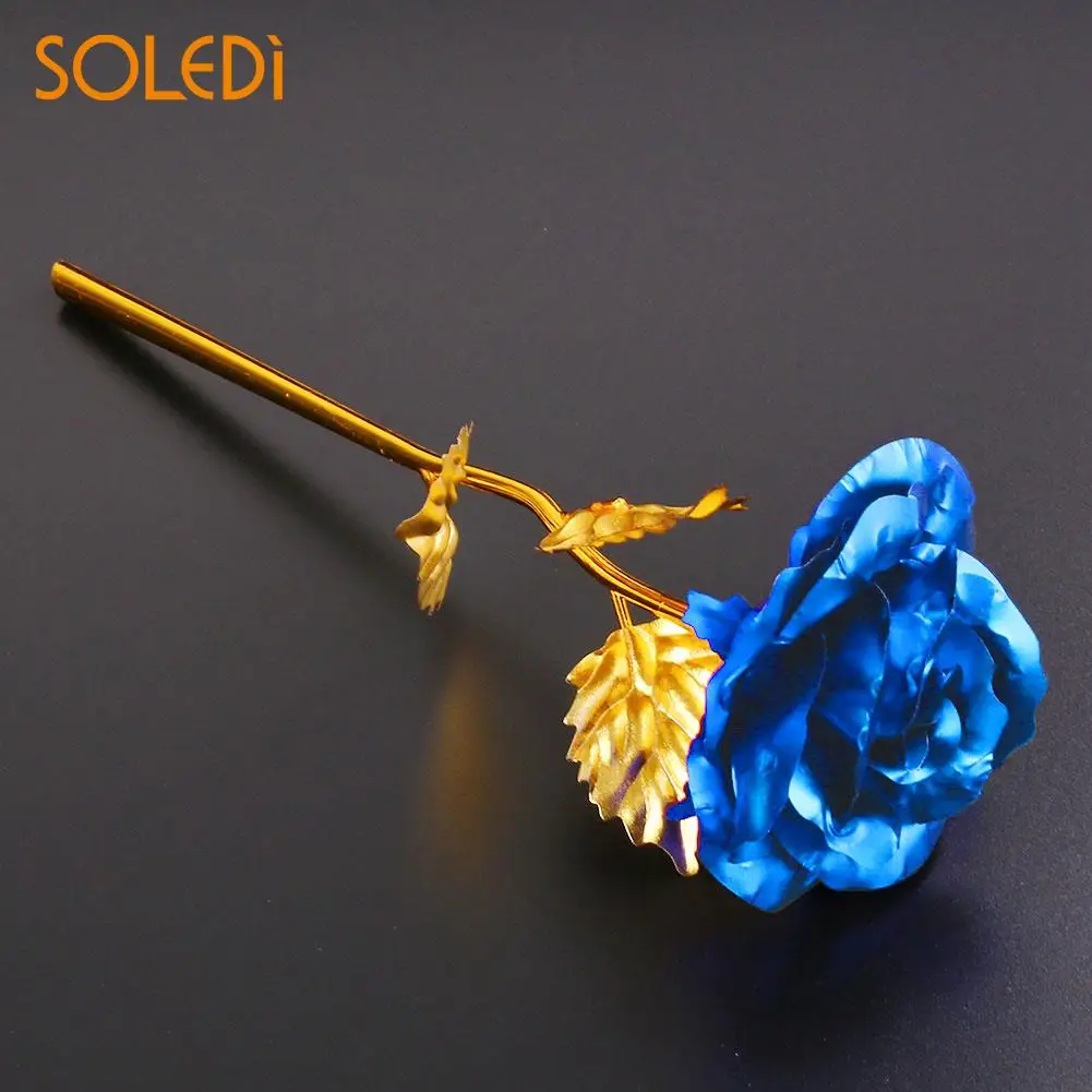 Blue 24K золотой цветок розы подарок на день Святого Валентина женский подарок с коробкой Искусственные цветы Золотая фольга бумажная Роза фестиваль украшения - Цвет: Blue