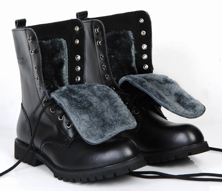 with fur black Мужские военные ботинки из натуральной кожи; мужская повседневная прогулочная обувь для езды на мотоцикле и охоты; дизайнерские ботинки-дезерты; Botas Hombre; Цвет Черный;#11 - Цвет: with fur black