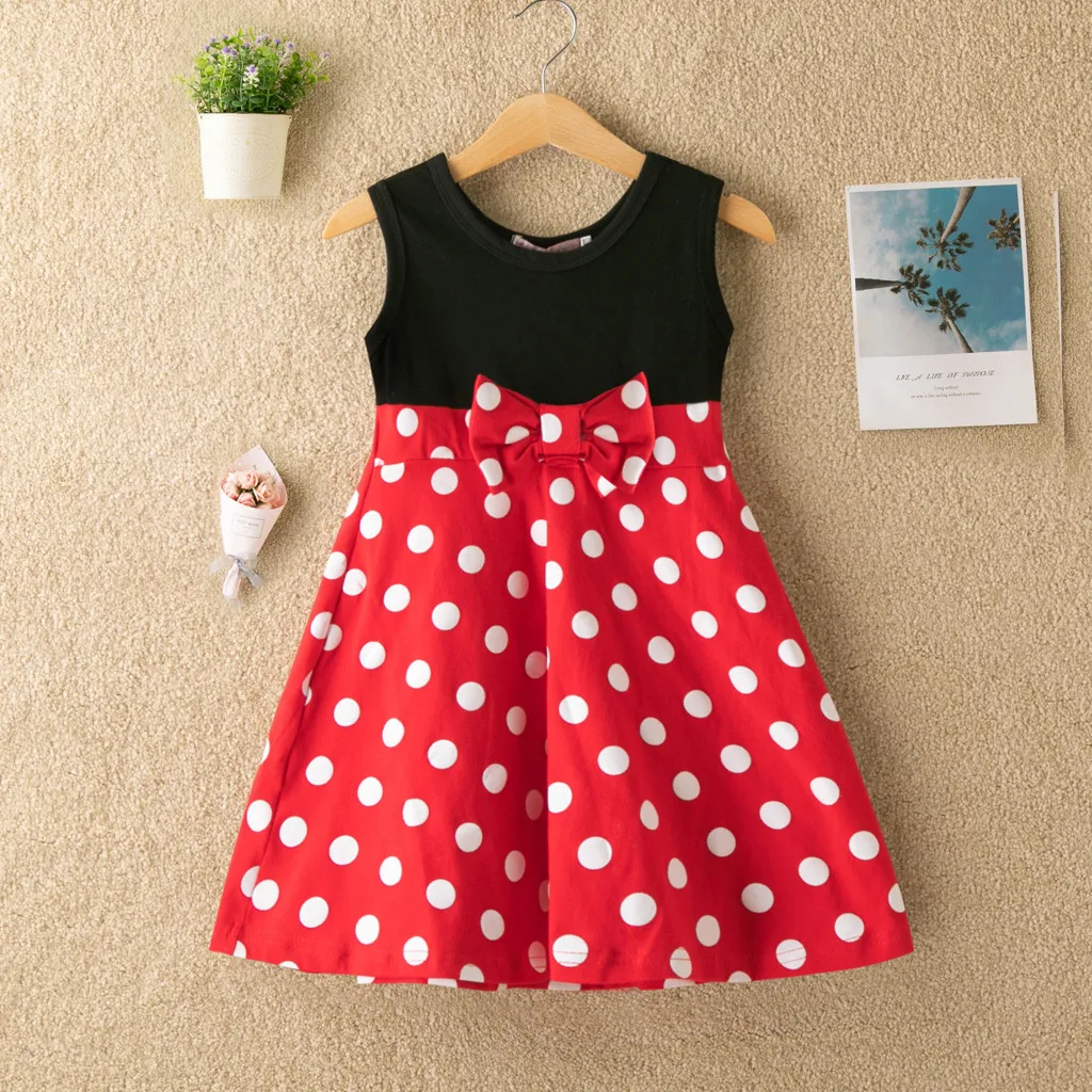 Children's Dress 2019 Fashion Toddler Baby Kids Girls casual Sleeveless Patchwork Dot Print Bow Princess 6.18 | Детская одежда и