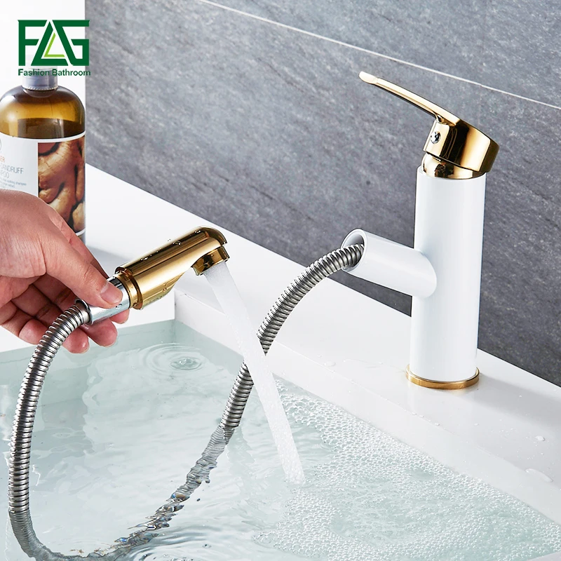 

FLG High Quality Multi-color Bathroom Basin Faucet Deck Mounted White+Golden Cold and Hot Brass Vessel Sink Water Taps 508-11