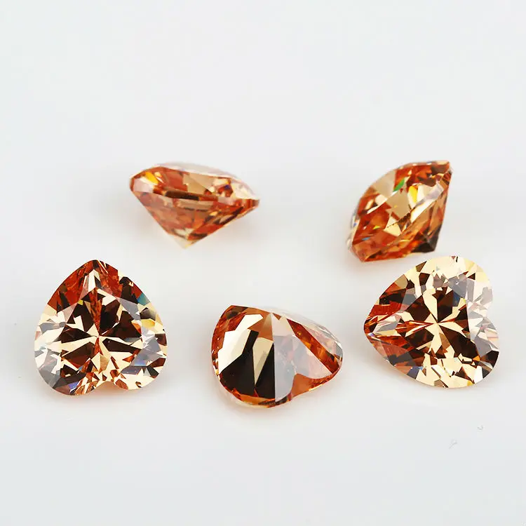 

50PCS 3x3~15x15mm Heart Shape Loose CZ Stone Champagne Color AAAAA Cubic zirconia Synthetic stone For Jewelry DIY Gems Stone