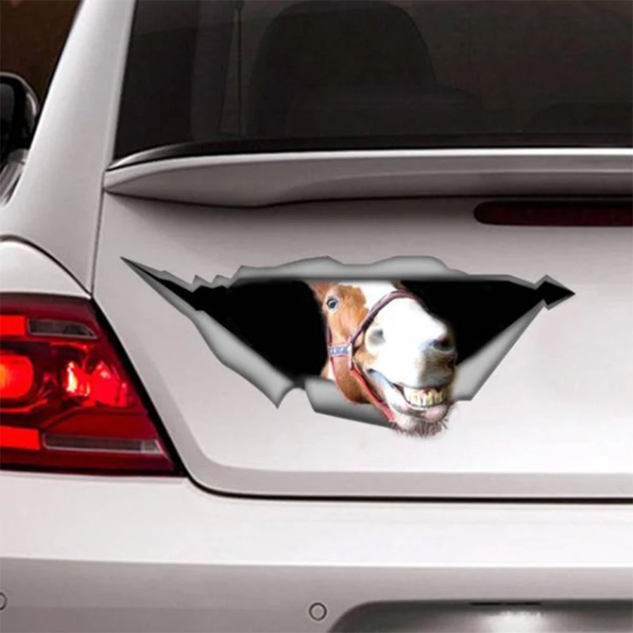 Забавные 3D улыбающаяся лошадь водонепроницаемые наклейки для автомобиля