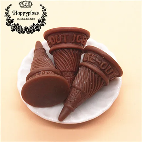 chocolate 10pcs 10 шт. милый 3D полимерный конус для мороженого, основа для моделирования, миниатюрная еда, искусство, плоский с оборота кабошон, сделай сам, ремесло, украшение, 19*29 мм - Цвет: chocolate 10pcs