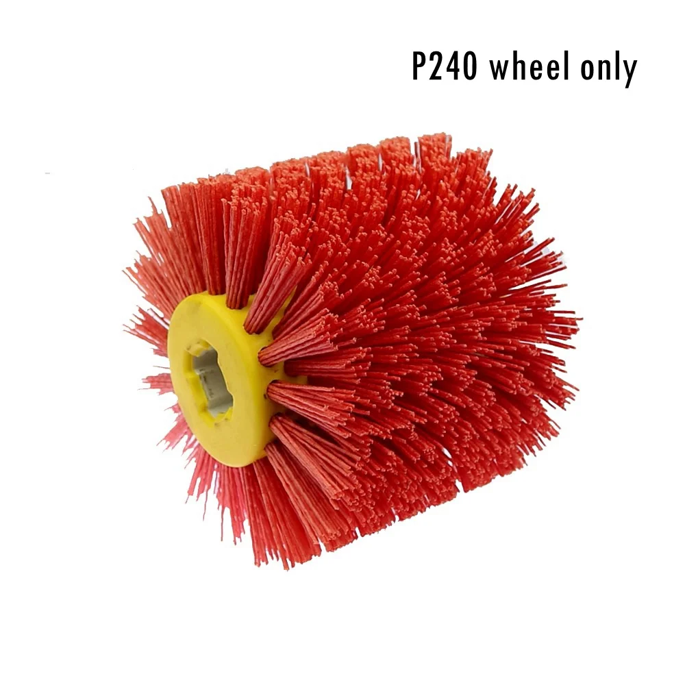 P240 wheel only 120*100*19 мм красная абразивная проволока барабанные щетки для снятия заусенцев полированное шлифовальное колесо для мебели деревянный угол адаптер шлифовальной машины - Цвет: P240 wheel only