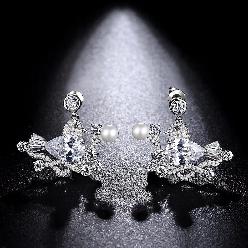 New Unique Design Bird Stud Earrings With Pearl Cute Fashion For Girl Woman | Украшения и аксессуары