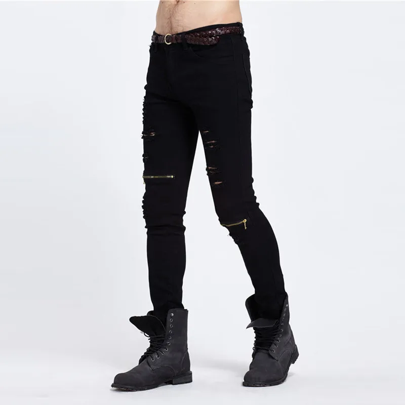 Джинсы мужские винтажные черные с дырками|brand men jeans|designer mens jeansfashion jeans |