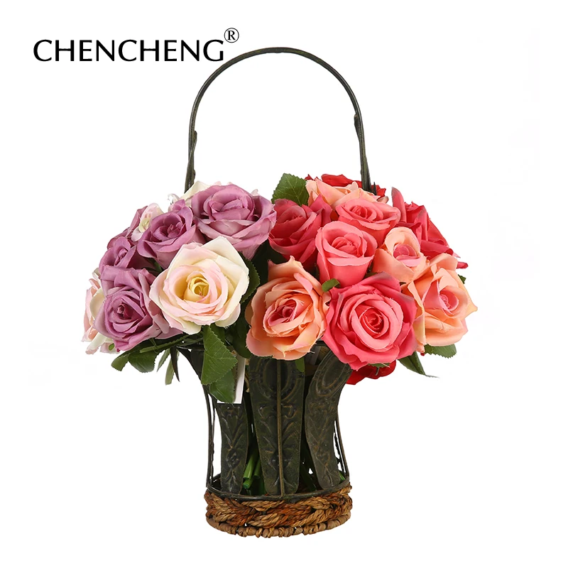 CHENCHENG 9 шт./лот, романтические искусственные цветы, букет роз, поддельные Свадебные цветы невесты, украшение дома, Осенний Декор