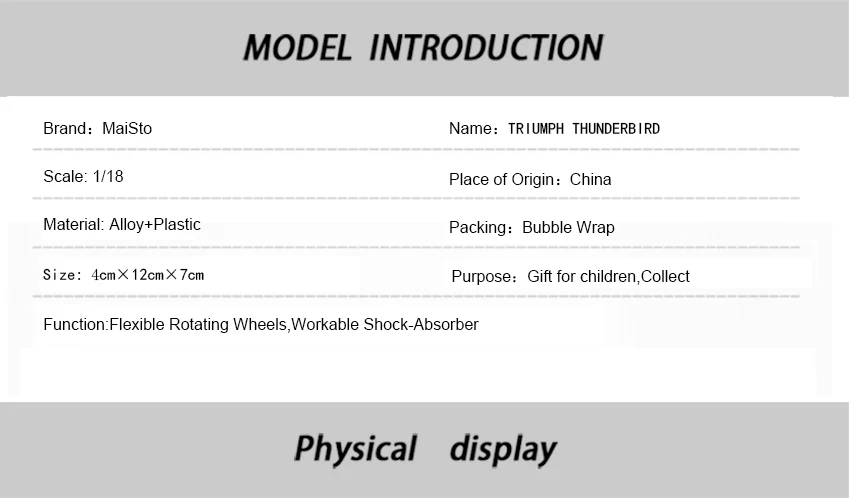 MAISTO 1:18 Марка Triumph Thunderbird Литая модель мотоцикла работоспособная игрушка для детей подарки коллекция игрушек