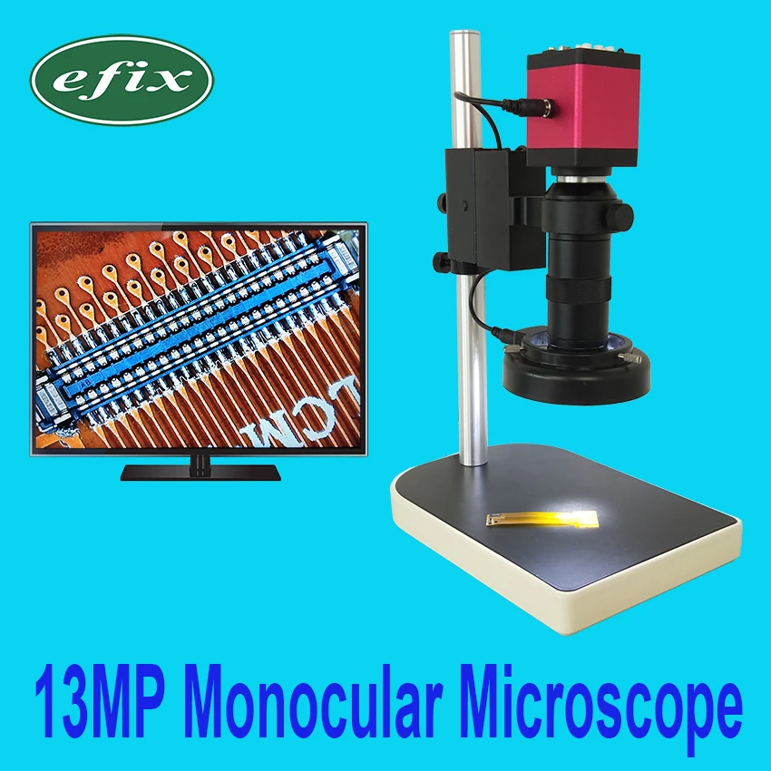 Efix HDMI VGA 13MP монокулярный микроскоп HD Цифровая камера+ C крепление объектива+ 56 светодиодный светильник-кольцо+ подставка для ремонта телефона инструмент для пайки