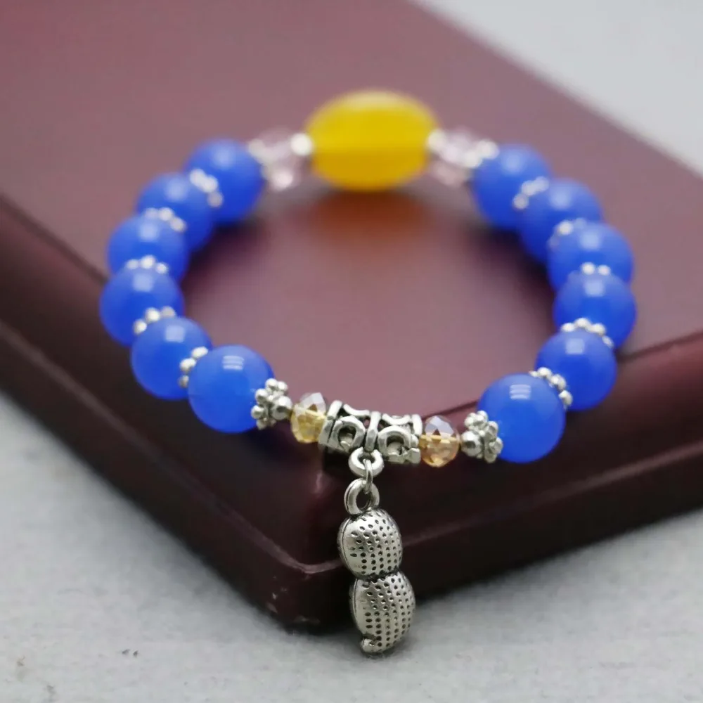 В богемном стиле Стиль синий халцедон кристалл браслет цепочка на руку для