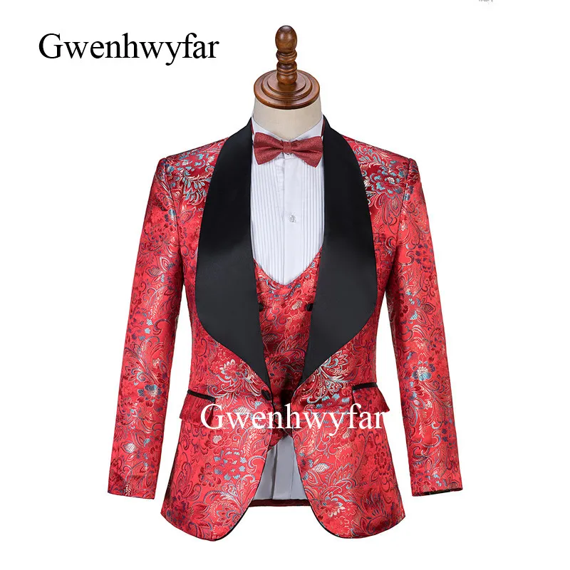 Gwenhwyfar модный красный костюм с цветочным рисунком (пиджак + брюки жилет) мужские