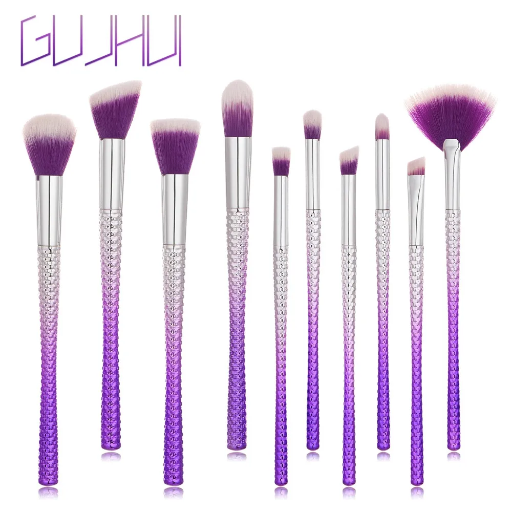 GUJHUI New 10x Pro кисти для макияжа Se нейлоновая основа для волос Пудра Тени для век Тушь для ресниц, кисть для губ инструмент 0926