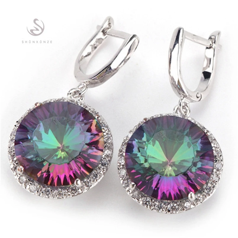 Женские серьги SHUNXUNZE розовые фиолетовые голубые радужные с фианитом R146 R486 R737 R749