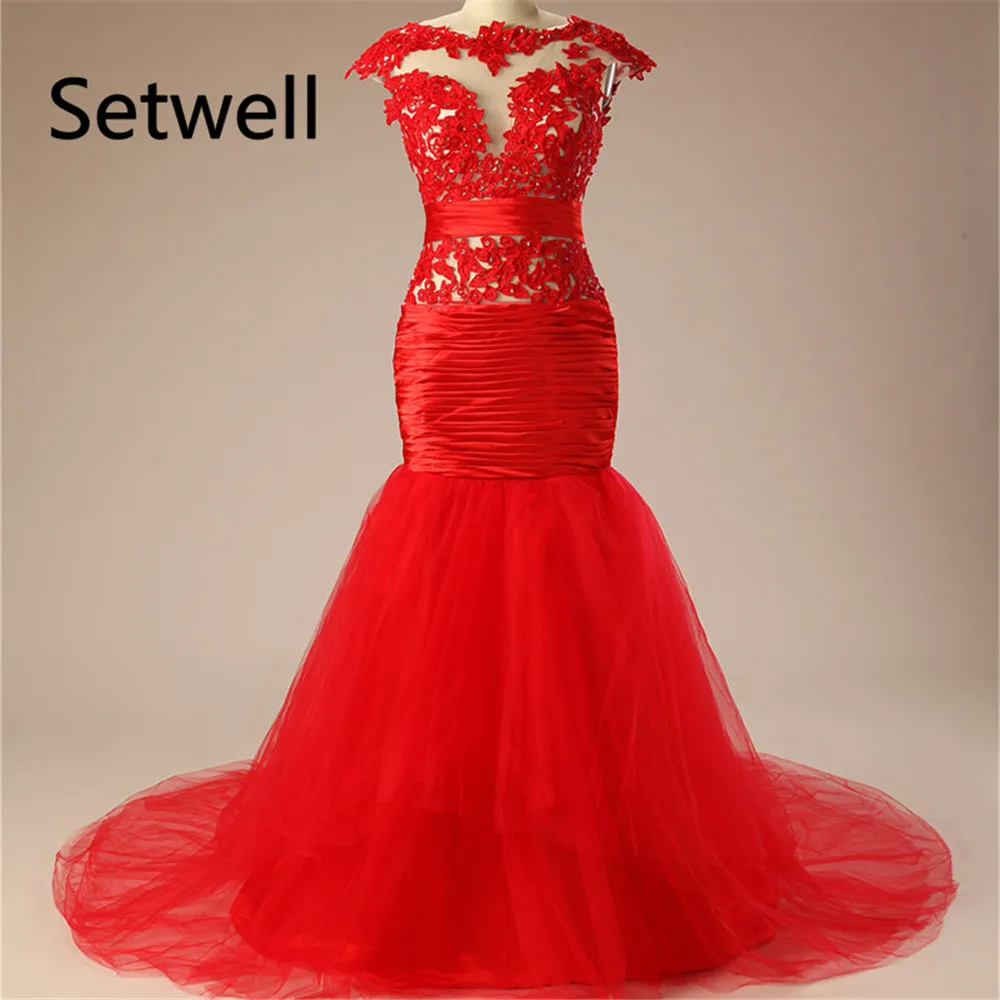 Setwell 2017 красное свадебное платье es индивидуальный заказ Круглый Вырез свадебные