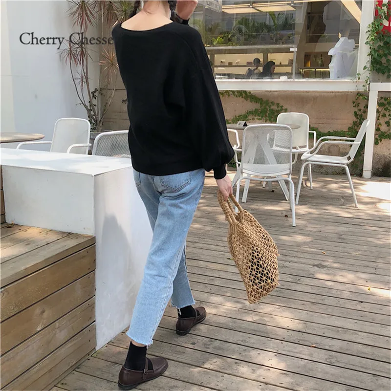 Cherry Chesse Sweet Solid Women Sweater Button V Neck Tops Autumn Casual Slim Female |