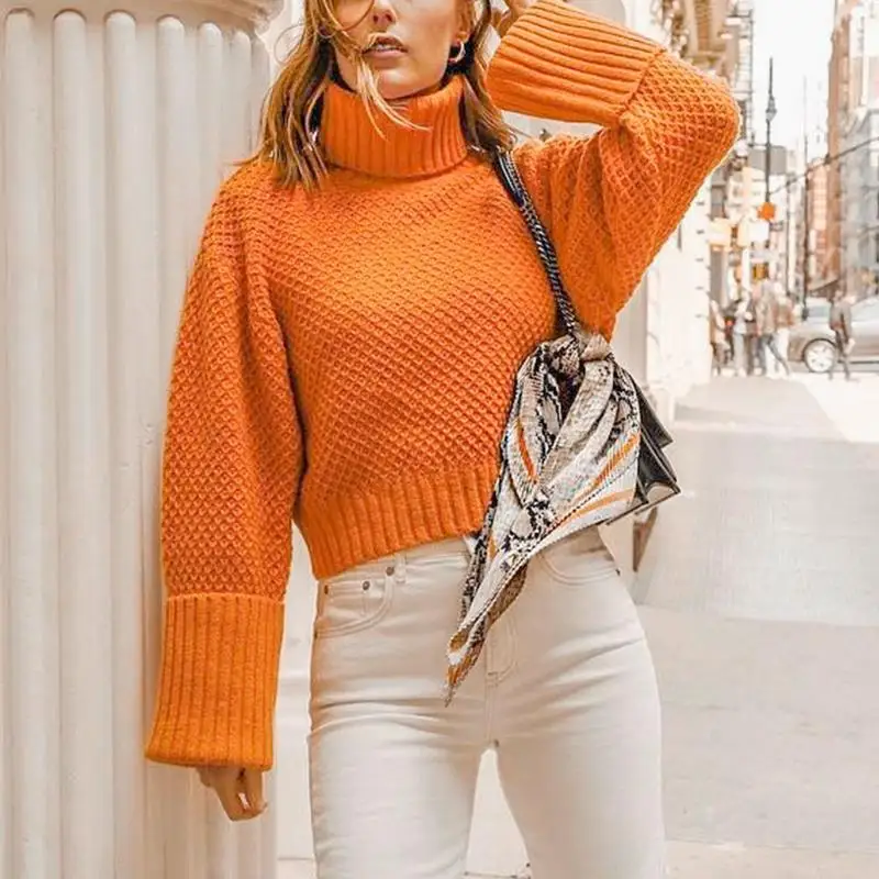 Куркума водолазка неоновая Повседневная Уличная одежда 2019 осень зима свитер