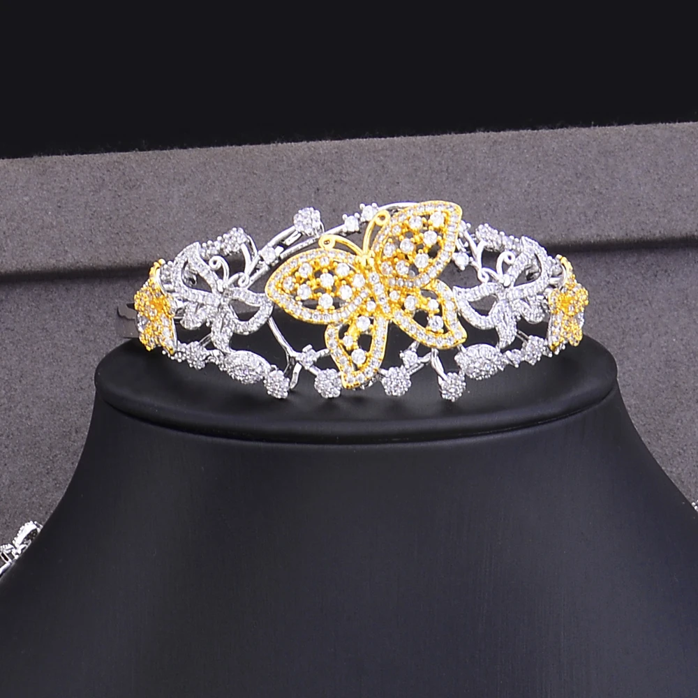 4 PCS Romantic Full Butterfly Sweet Women Engagement Wedding Necklace Earrings Bracelet Ring Jewelry Sets Paved CZ Shiny | Украшения и