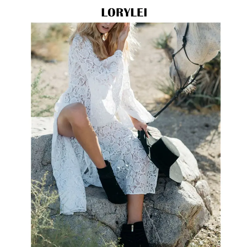 Прозрачная Кружевная туника Пляжное платье для женщин плюс размер элегантное с