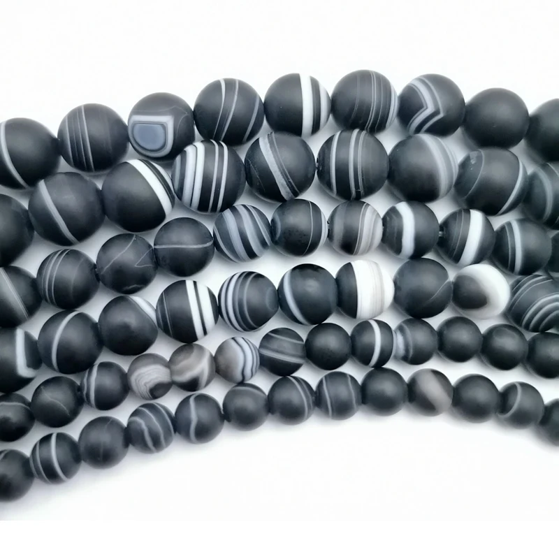 Фото Free Shipping Natural Stone Scrub Black Stripe Onyx Agates Round Loose Beads 6/8/10/12/14mm Pick Size №1
