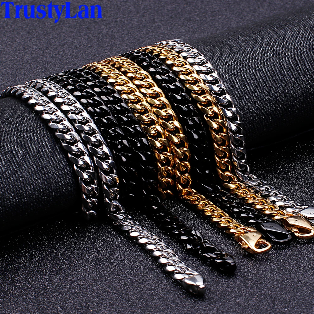 9 мм широкий полированный браслет цепочка из нержавеющей стали с кубинским