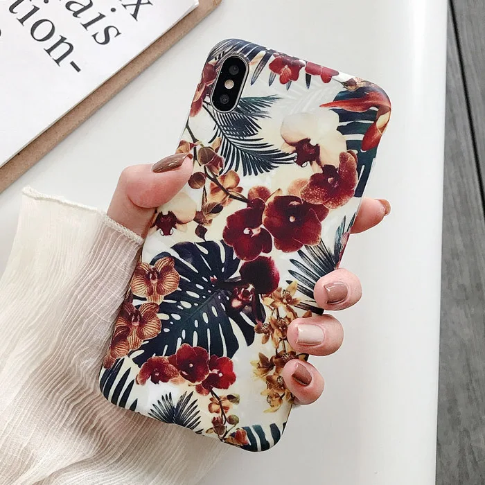 Чехол для телефона в стиле ретро с цветными цветами для iphone XR XS Max X 6 6S 7 8 Plus 11 11Pro Max Leaf матовый мягкий Художественный Цветочный чехол - Цвет: Style 1