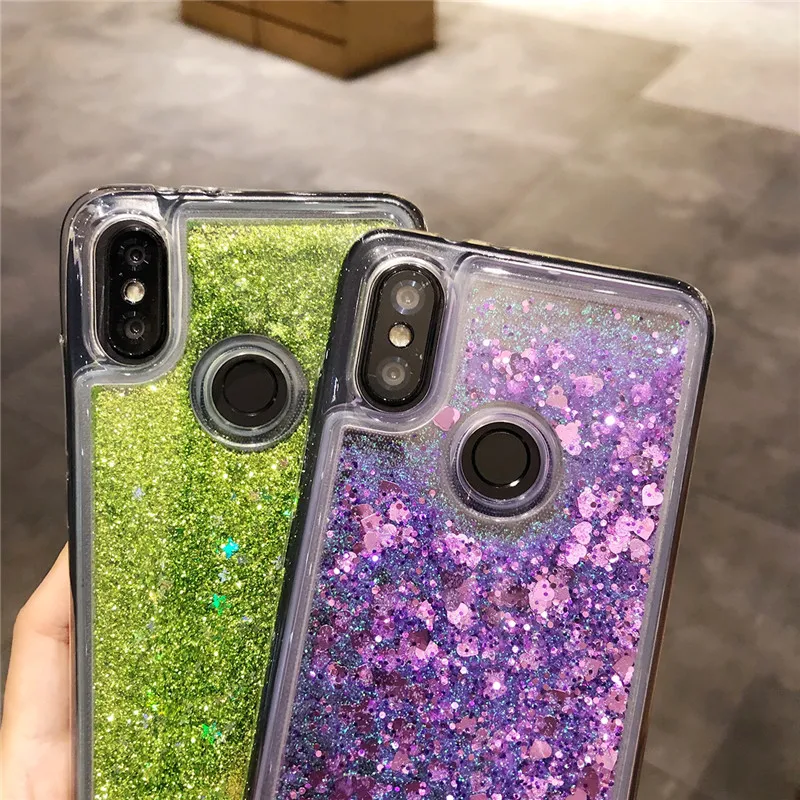 Cute love heart Dynamic Liquid Quicksand TPU Soft Case For XiaoMi RedMi Note 7 6 Pro 5 Plus S2 4X 4A 5A 6A Cover Phone Cases |