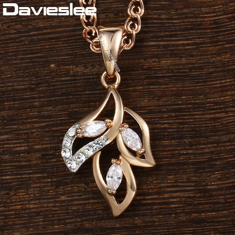 Ожерелье Davieslee для женщин кулон в форме листа 585 розовое золото заполненное