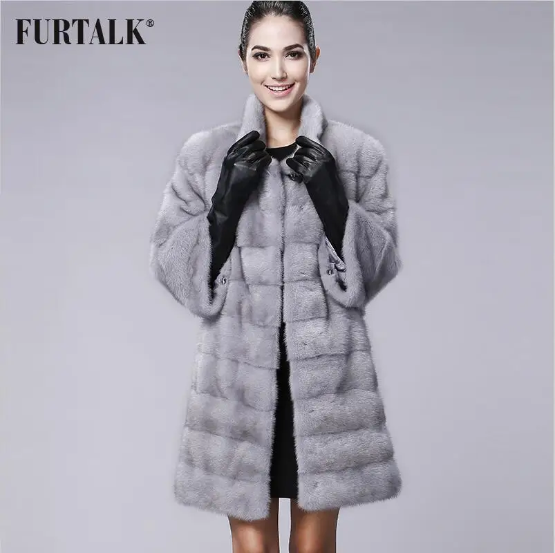 grey blue FURTALK Шубы из Натурального Меха Норки Высокое качество Реальных Природных Норки Пальто Женское Зиму Норки шуба норковая - Цвет: grey blue