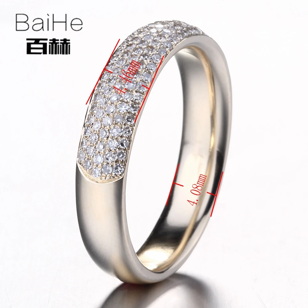 BAIHE Solid 14K желтое золото 0.39CT H/SI круглый натуральный бриллиант обручальное кольцо