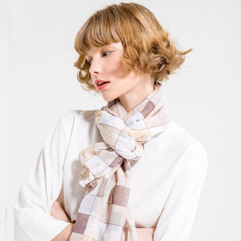 Thin section creative plaid ice silk scarf female sunscreen beach towel multi-function shawl gift | Аксессуары для одежды