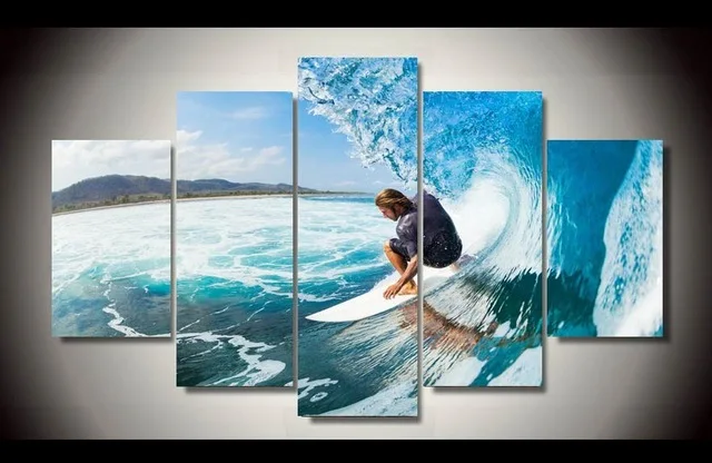 

5Pcs Unframed Nice Seascape Ocean Waves Surfing Painting Modern Home Wall Decor Room Canvas Art HD Print Painting Picture Arts