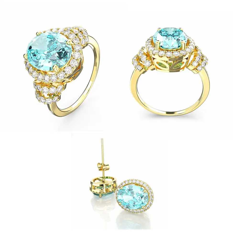 Wong Rain 925 Стерлинговое Серебро Аквамариновый драгоценный камень желтое золото Серьги Шпильки кольцо ювелирные изделия набор Прямая поставка